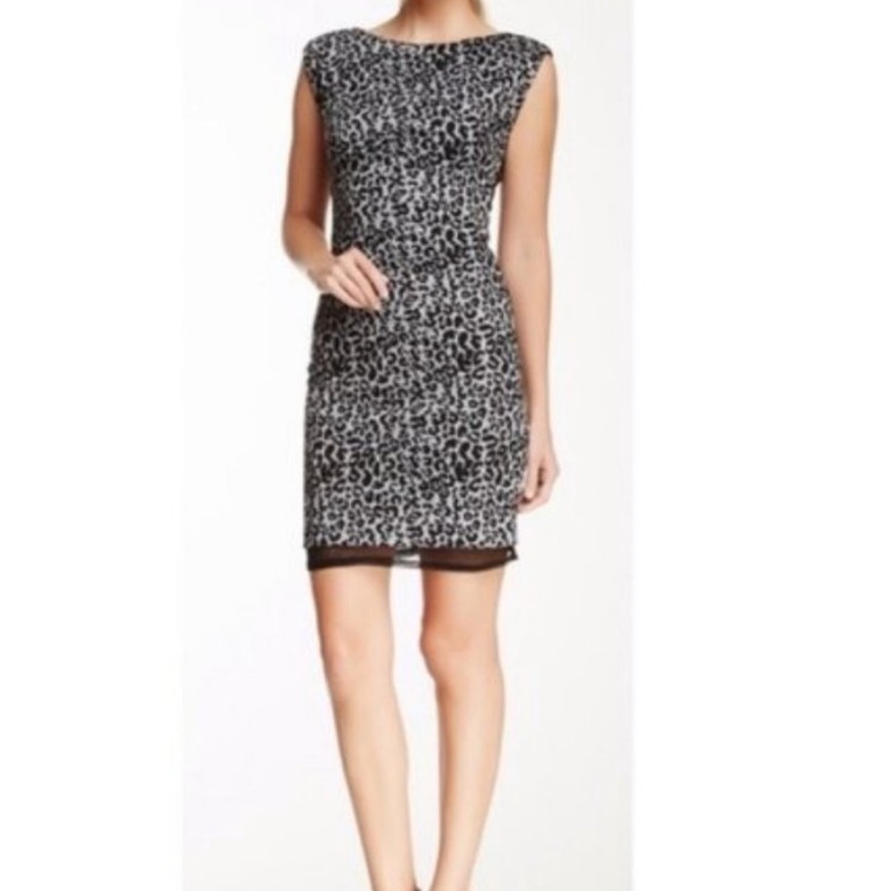 EUC Rebecca Taylor Black and Gray Leopard Animal Print Mini Dress, Size 4